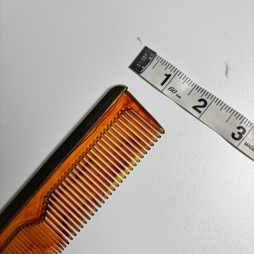 Vintage Faux Tortoise Shell Pocket Comb Gold Tone Metal Trim Amber Brown 5 Inch